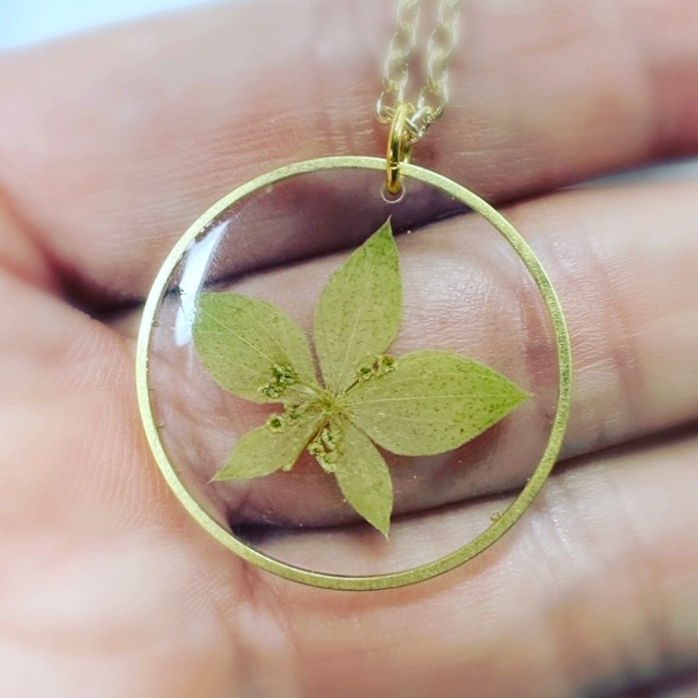 Natural Pressed Little Green Leaf Handmade Necklace